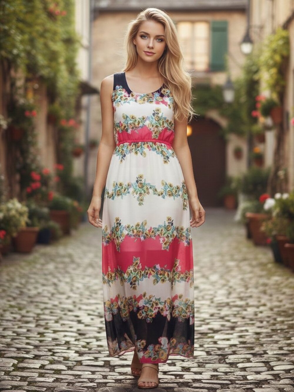 BOHO Summer Maxi Dress Pink Multicolor Floral Dress Summer Dresses for Women